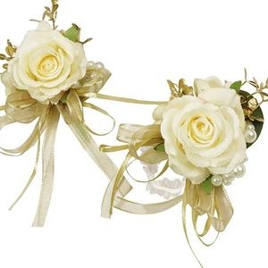 White and Gold Corsage and Boutonnière Set